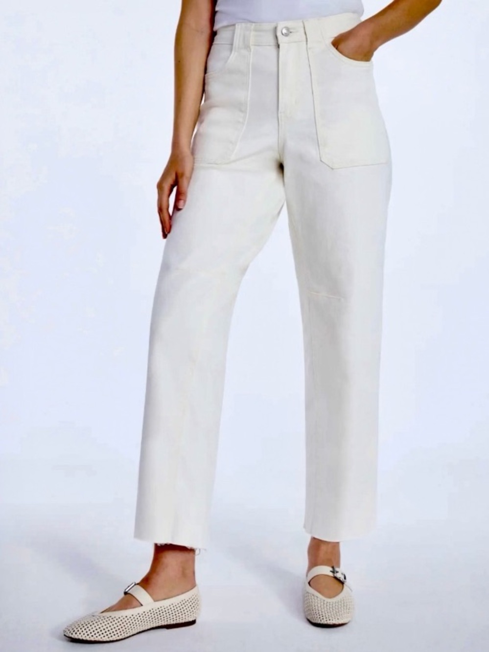High-Rise Straight-Leg Pants in Cream